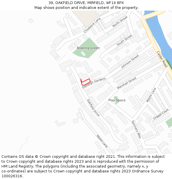 39, OAKFIELD DRIVE, MIRFIELD, WF14 8PX: Location map and indicative extent of plot