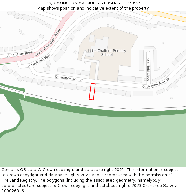 39, OAKINGTON AVENUE, AMERSHAM, HP6 6SY: Location map and indicative extent of plot