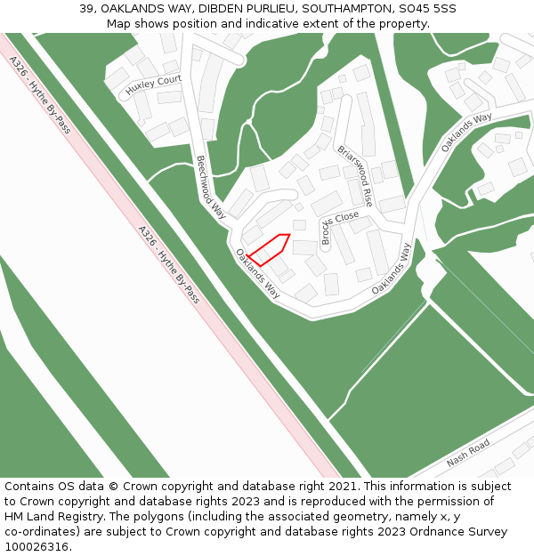 39, OAKLANDS WAY, DIBDEN PURLIEU, SOUTHAMPTON, SO45 5SS: Location map and indicative extent of plot