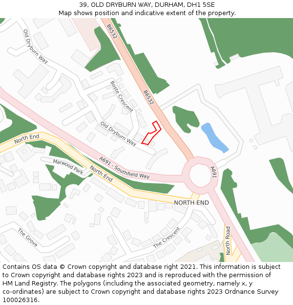39, OLD DRYBURN WAY, DURHAM, DH1 5SE: Location map and indicative extent of plot