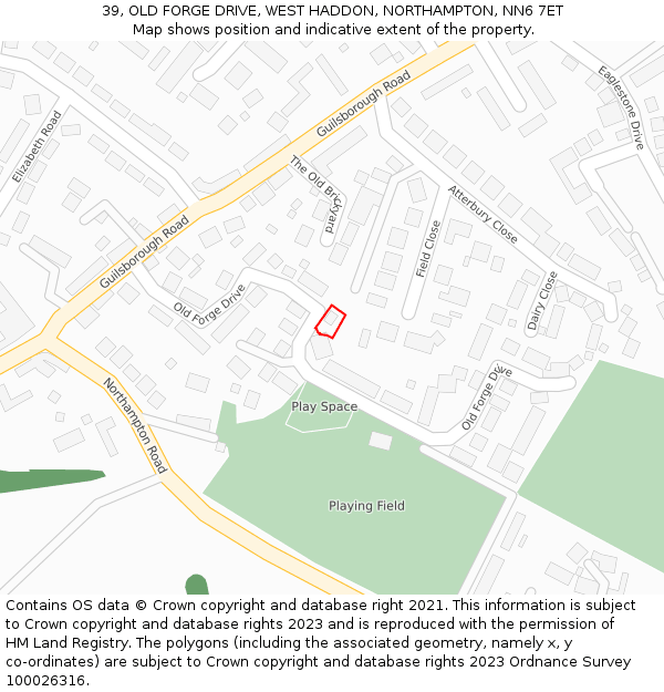 39, OLD FORGE DRIVE, WEST HADDON, NORTHAMPTON, NN6 7ET: Location map and indicative extent of plot