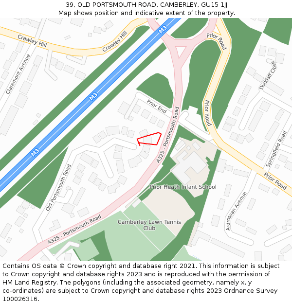 39, OLD PORTSMOUTH ROAD, CAMBERLEY, GU15 1JJ: Location map and indicative extent of plot