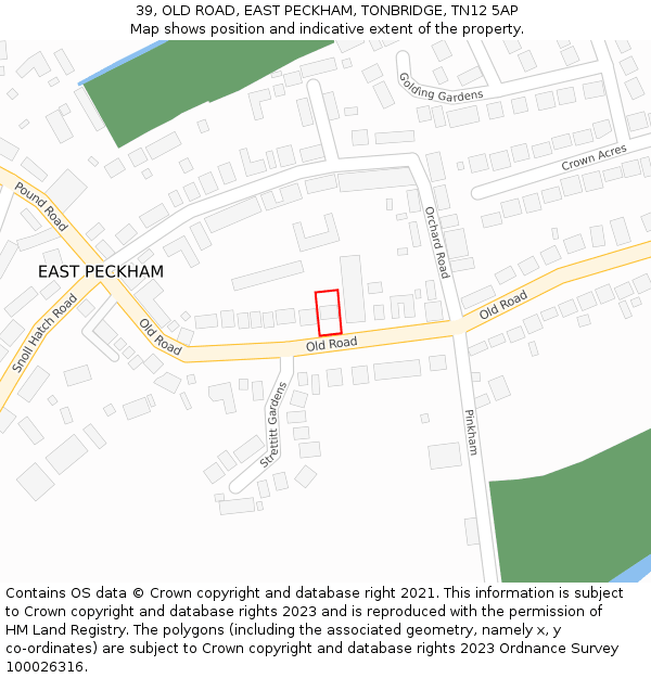 39, OLD ROAD, EAST PECKHAM, TONBRIDGE, TN12 5AP: Location map and indicative extent of plot