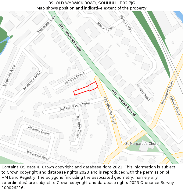 39, OLD WARWICK ROAD, SOLIHULL, B92 7JG: Location map and indicative extent of plot