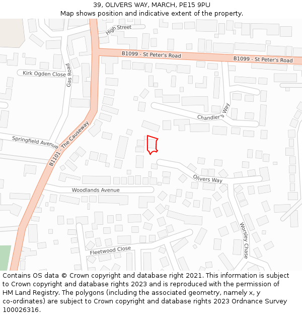 39, OLIVERS WAY, MARCH, PE15 9PU: Location map and indicative extent of plot