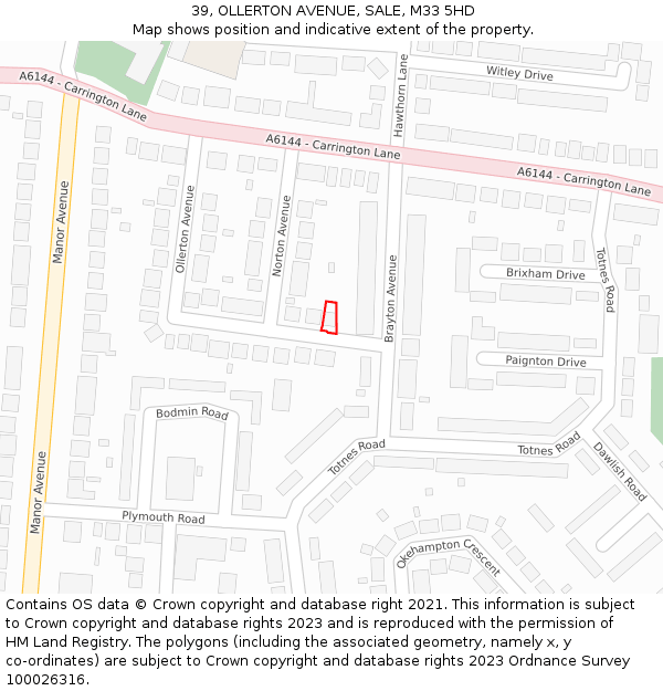 39, OLLERTON AVENUE, SALE, M33 5HD: Location map and indicative extent of plot