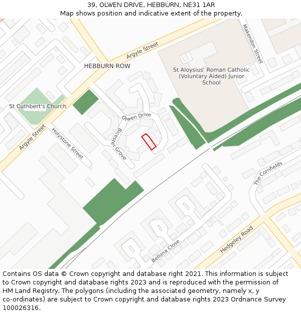 39, OLWEN DRIVE, HEBBURN, NE31 1AR: Location map and indicative extent of plot