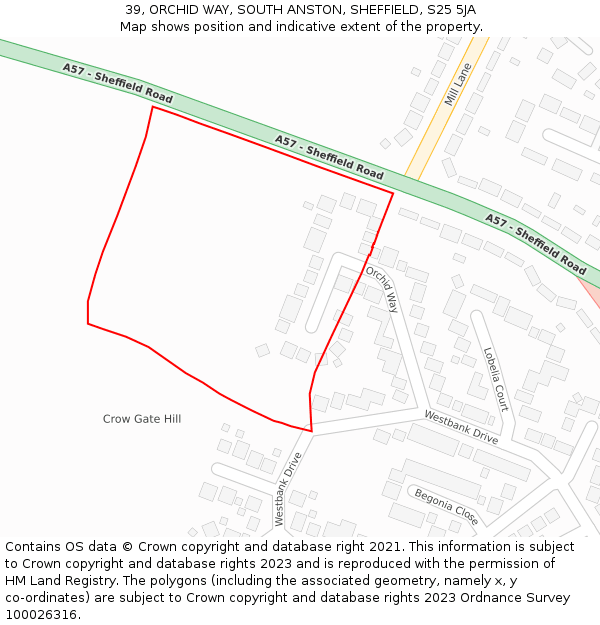 39, ORCHID WAY, SOUTH ANSTON, SHEFFIELD, S25 5JA: Location map and indicative extent of plot