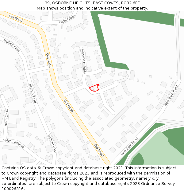 39, OSBORNE HEIGHTS, EAST COWES, PO32 6FE: Location map and indicative extent of plot