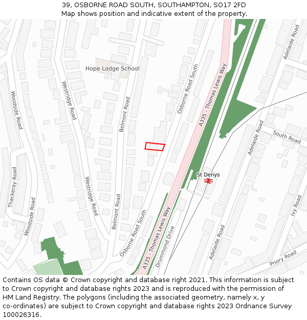 39, OSBORNE ROAD SOUTH, SOUTHAMPTON, SO17 2FD: Location map and indicative extent of plot