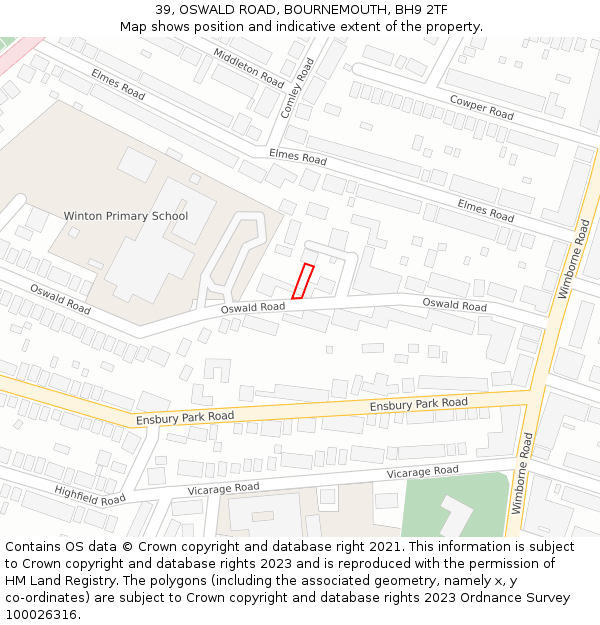 39, OSWALD ROAD, BOURNEMOUTH, BH9 2TF: Location map and indicative extent of plot