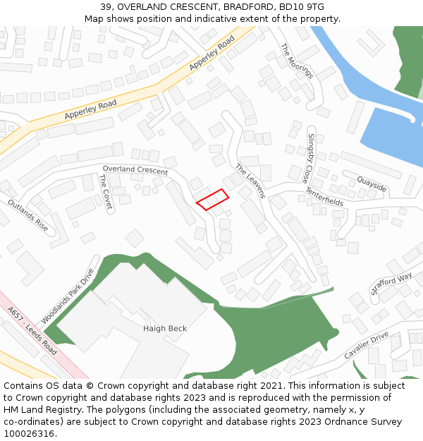 39, OVERLAND CRESCENT, BRADFORD, BD10 9TG: Location map and indicative extent of plot