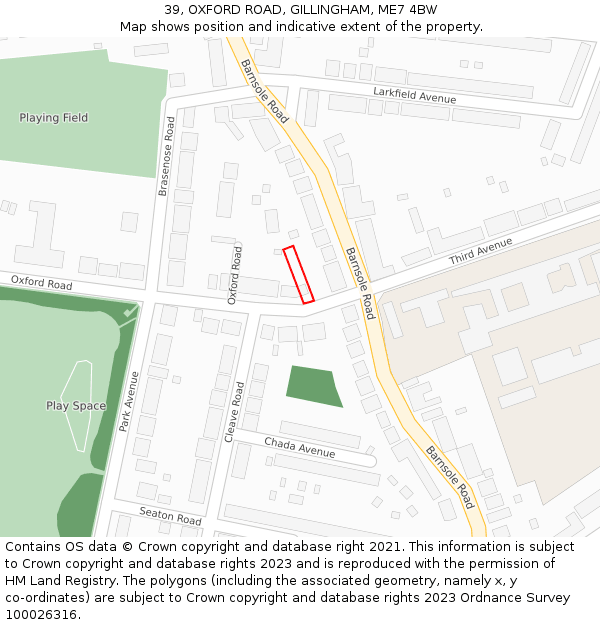 39, OXFORD ROAD, GILLINGHAM, ME7 4BW: Location map and indicative extent of plot