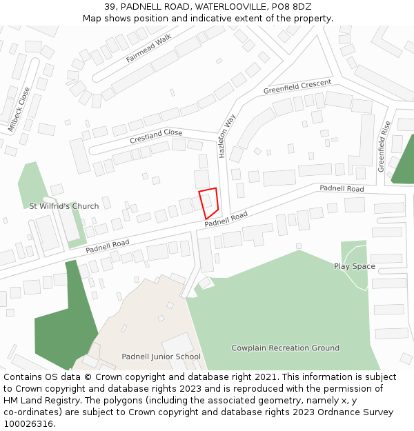 39, PADNELL ROAD, WATERLOOVILLE, PO8 8DZ: Location map and indicative extent of plot