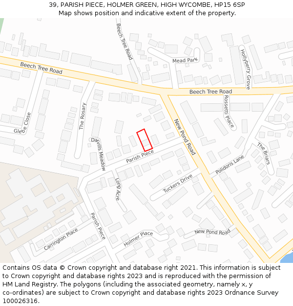 39, PARISH PIECE, HOLMER GREEN, HIGH WYCOMBE, HP15 6SP: Location map and indicative extent of plot