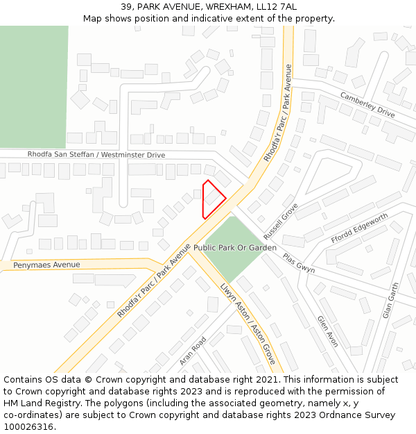 39, PARK AVENUE, WREXHAM, LL12 7AL: Location map and indicative extent of plot