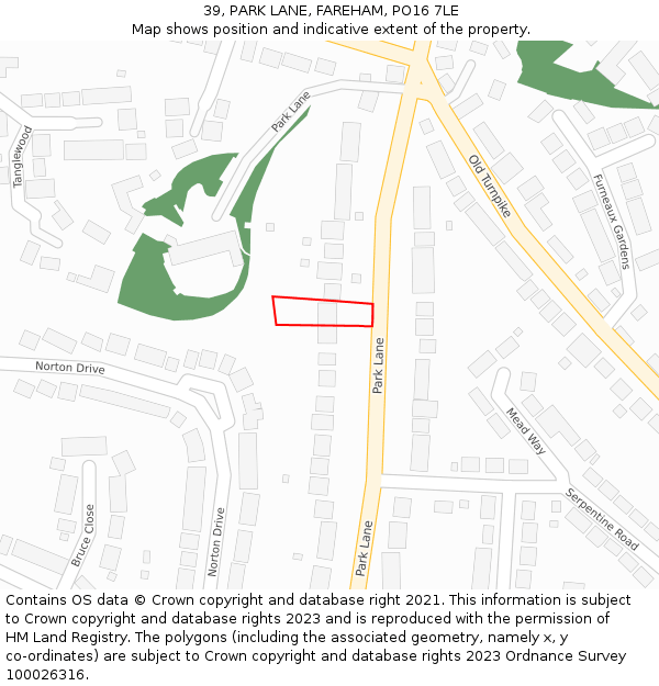 39, PARK LANE, FAREHAM, PO16 7LE: Location map and indicative extent of plot