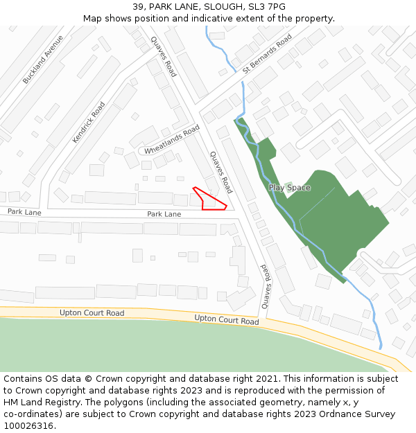 39, PARK LANE, SLOUGH, SL3 7PG: Location map and indicative extent of plot