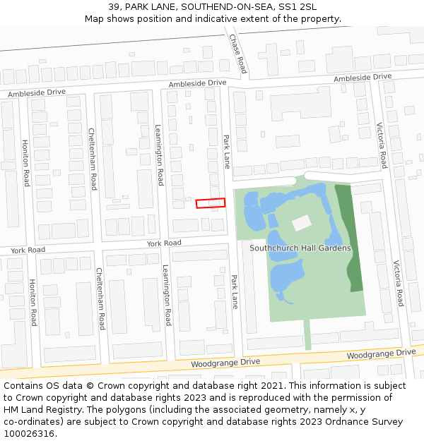 39, PARK LANE, SOUTHEND-ON-SEA, SS1 2SL: Location map and indicative extent of plot