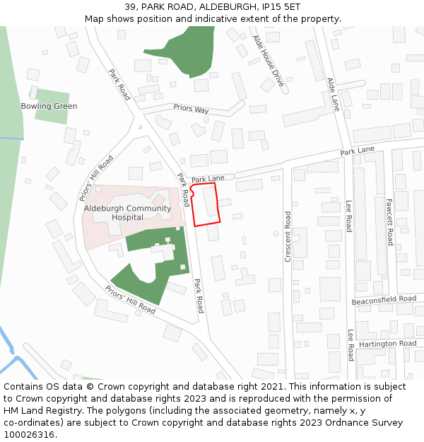 39, PARK ROAD, ALDEBURGH, IP15 5ET: Location map and indicative extent of plot