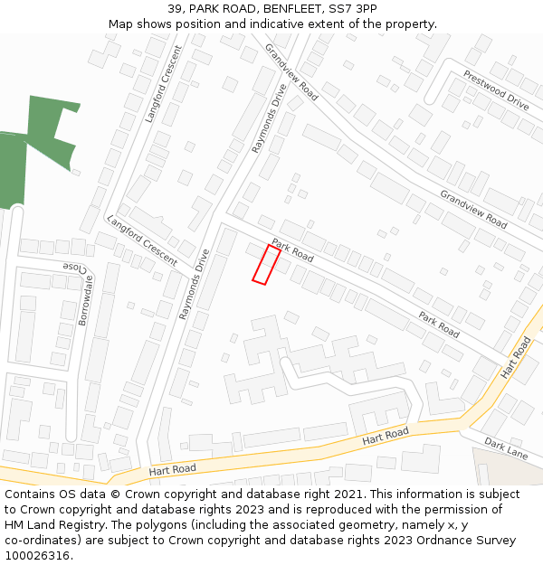 39, PARK ROAD, BENFLEET, SS7 3PP: Location map and indicative extent of plot