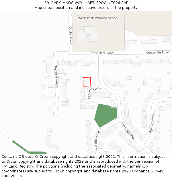 39, PARKLANDS WAY, HARTLEPOOL, TS26 0AP: Location map and indicative extent of plot