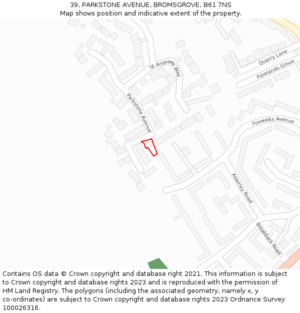 39, PARKSTONE AVENUE, BROMSGROVE, B61 7NS: Location map and indicative extent of plot