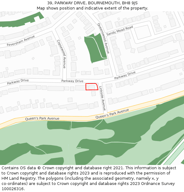 39, PARKWAY DRIVE, BOURNEMOUTH, BH8 9JS: Location map and indicative extent of plot