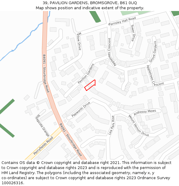 39, PAVILION GARDENS, BROMSGROVE, B61 0UQ: Location map and indicative extent of plot