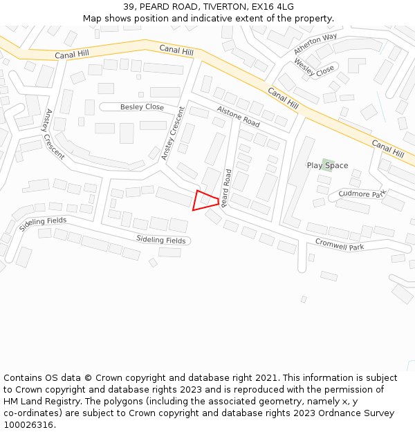 39, PEARD ROAD, TIVERTON, EX16 4LG: Location map and indicative extent of plot