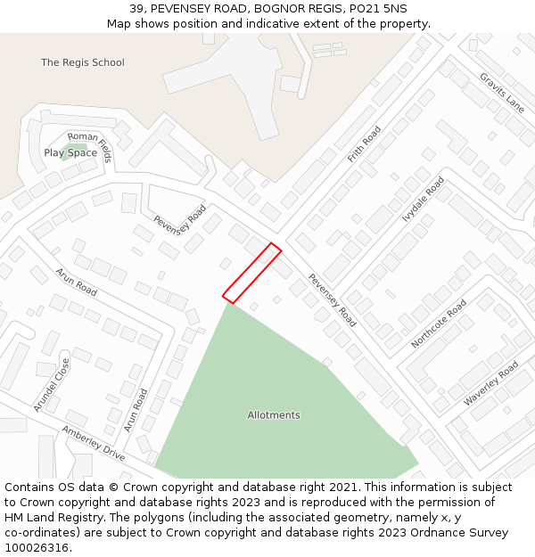 39, PEVENSEY ROAD, BOGNOR REGIS, PO21 5NS: Location map and indicative extent of plot