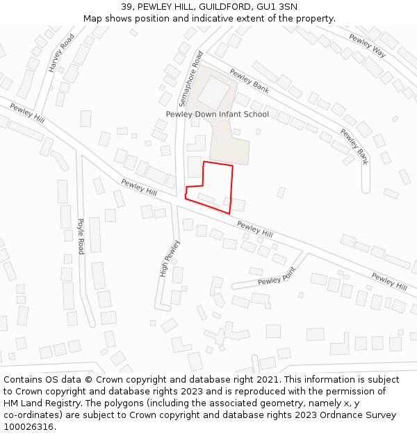 39, PEWLEY HILL, GUILDFORD, GU1 3SN: Location map and indicative extent of plot