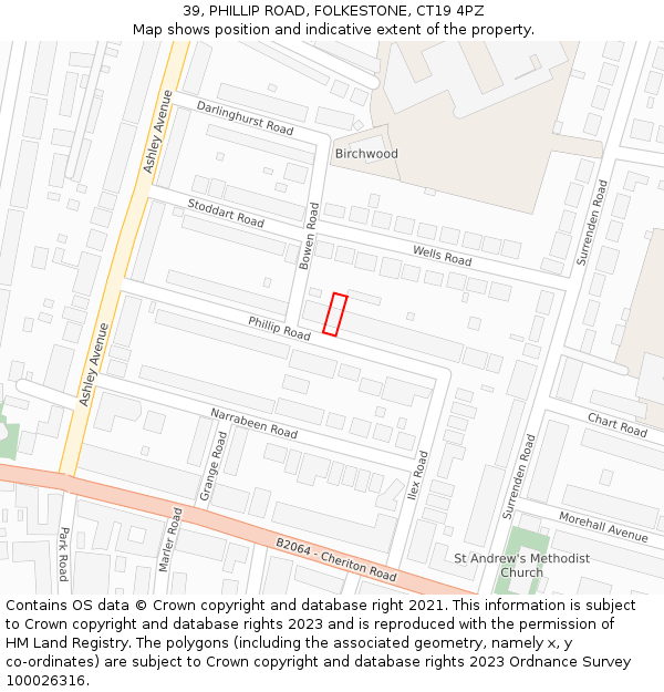 39, PHILLIP ROAD, FOLKESTONE, CT19 4PZ: Location map and indicative extent of plot