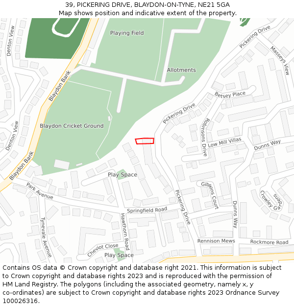 39, PICKERING DRIVE, BLAYDON-ON-TYNE, NE21 5GA: Location map and indicative extent of plot