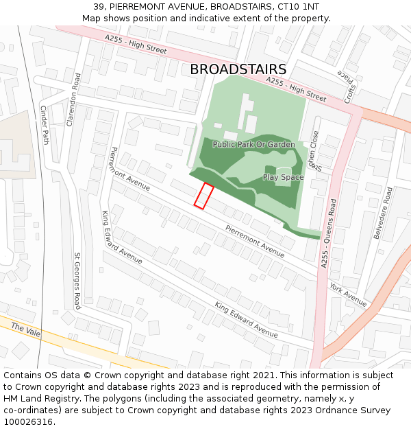 39, PIERREMONT AVENUE, BROADSTAIRS, CT10 1NT: Location map and indicative extent of plot