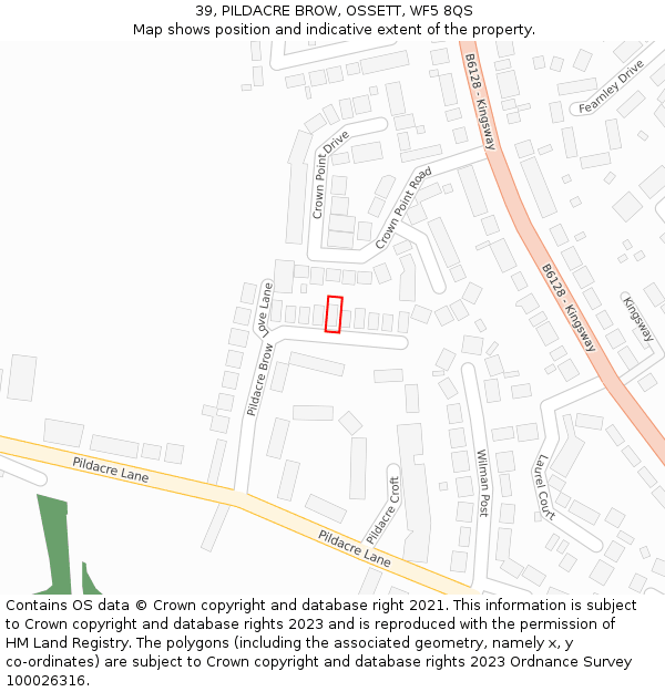 39, PILDACRE BROW, OSSETT, WF5 8QS: Location map and indicative extent of plot