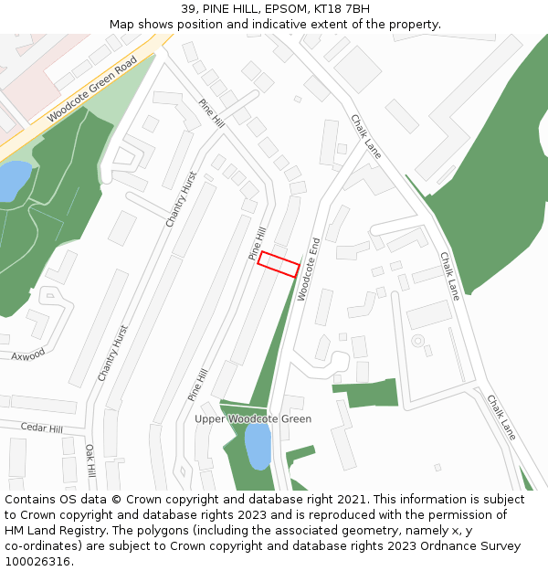 39, PINE HILL, EPSOM, KT18 7BH: Location map and indicative extent of plot