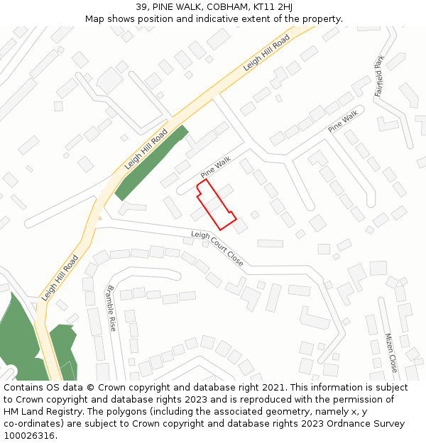 39, PINE WALK, COBHAM, KT11 2HJ: Location map and indicative extent of plot