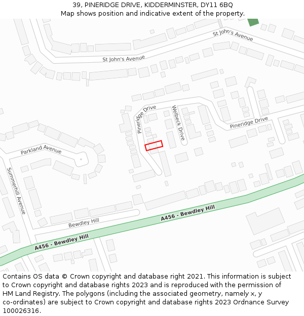 39, PINERIDGE DRIVE, KIDDERMINSTER, DY11 6BQ: Location map and indicative extent of plot