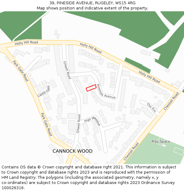 39, PINESIDE AVENUE, RUGELEY, WS15 4RG: Location map and indicative extent of plot