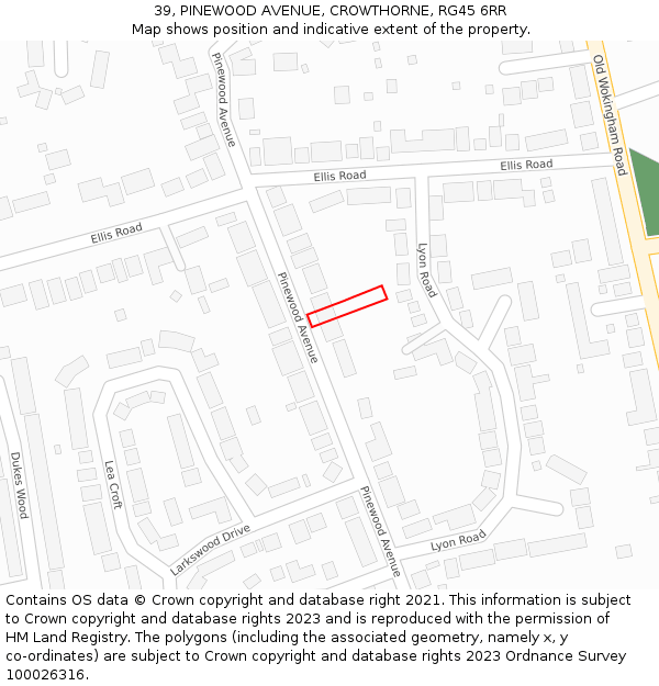 39, PINEWOOD AVENUE, CROWTHORNE, RG45 6RR: Location map and indicative extent of plot