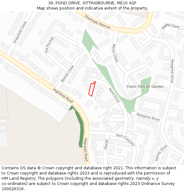 39, POND DRIVE, SITTINGBOURNE, ME10 4QF: Location map and indicative extent of plot