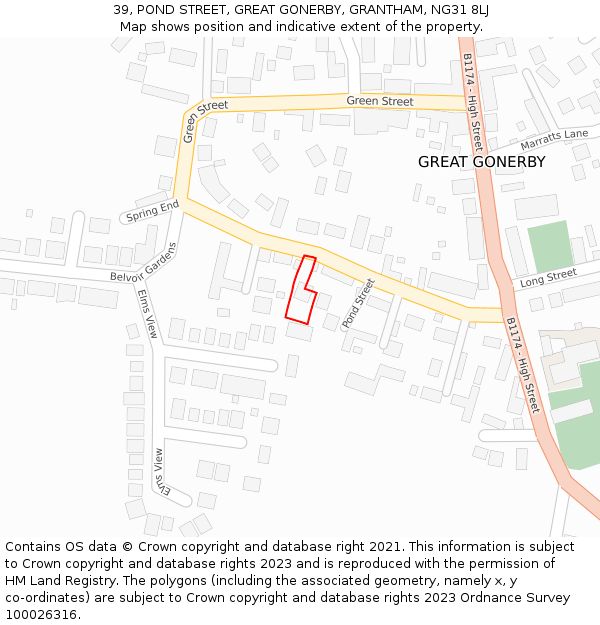 39, POND STREET, GREAT GONERBY, GRANTHAM, NG31 8LJ: Location map and indicative extent of plot