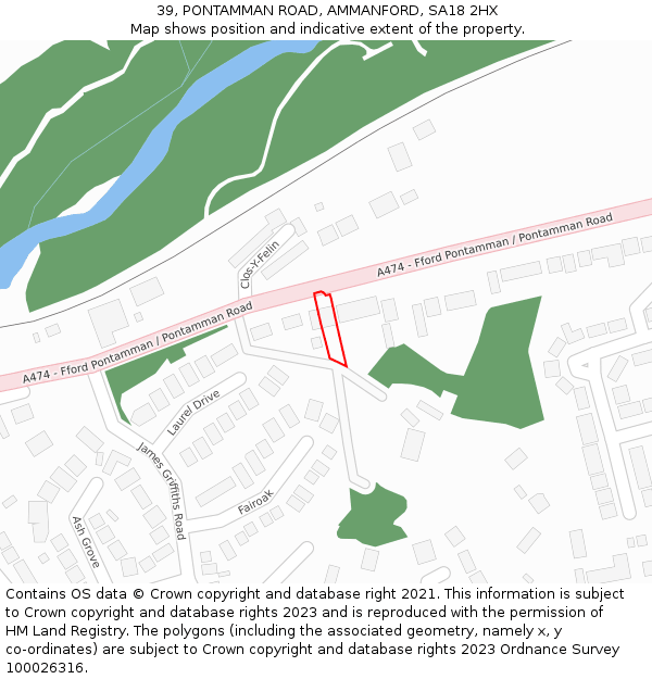 39, PONTAMMAN ROAD, AMMANFORD, SA18 2HX: Location map and indicative extent of plot