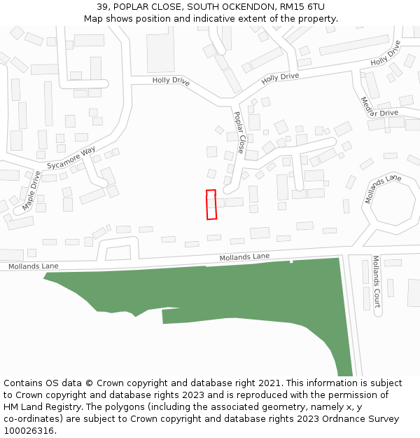 39, POPLAR CLOSE, SOUTH OCKENDON, RM15 6TU: Location map and indicative extent of plot