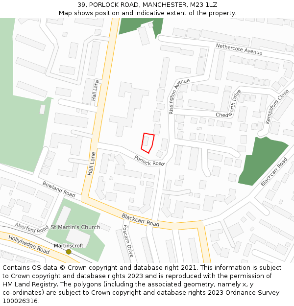 39, PORLOCK ROAD, MANCHESTER, M23 1LZ: Location map and indicative extent of plot