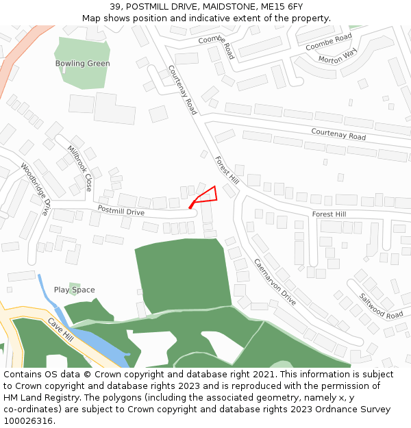 39, POSTMILL DRIVE, MAIDSTONE, ME15 6FY: Location map and indicative extent of plot