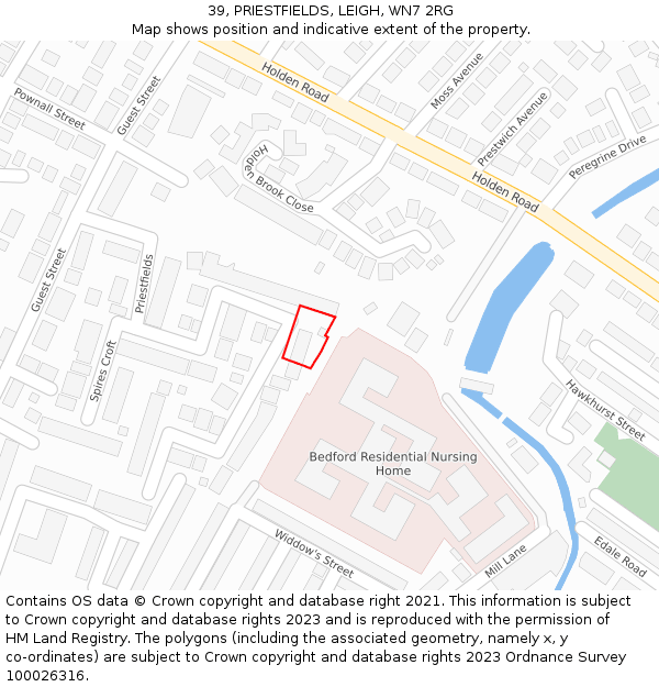 39, PRIESTFIELDS, LEIGH, WN7 2RG: Location map and indicative extent of plot