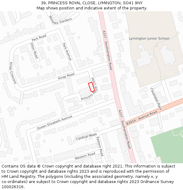 39, PRINCESS ROYAL CLOSE, LYMINGTON, SO41 9NY: Location map and indicative extent of plot