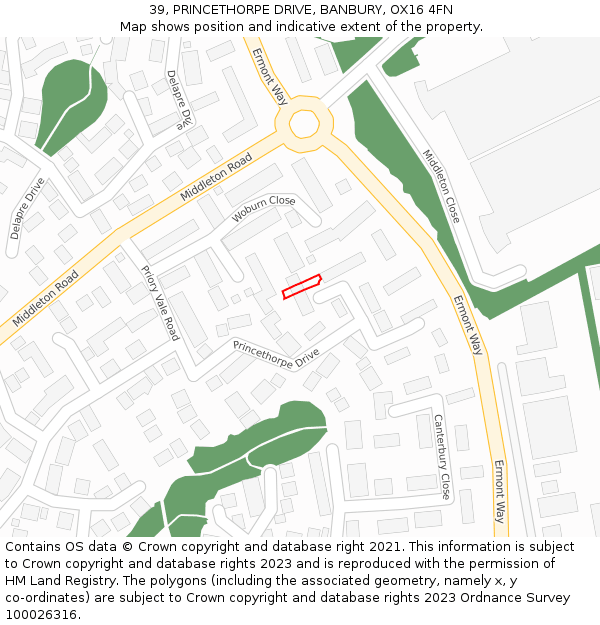 39, PRINCETHORPE DRIVE, BANBURY, OX16 4FN: Location map and indicative extent of plot